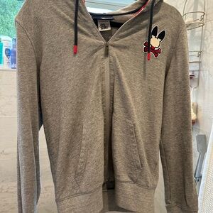 Gray Zip-Up Hoodie with Psycho Bunny Patch